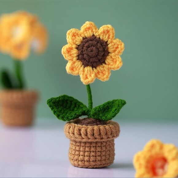 Kitcroet Crochet Kit Starter Kit, 2 PCS Sunflower Potted Plants, video tutorial - Picture 3 of 8